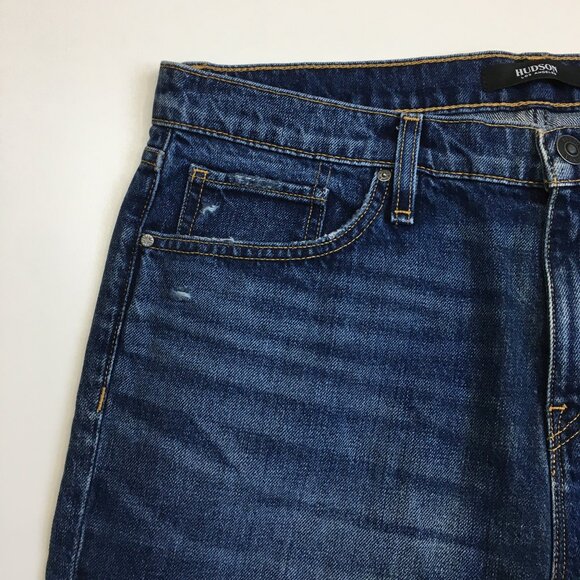 NWT HUDSON Med/Dark Wash JESSI Relaxed Cropped Boyfriend 5 Pocket Jeans - Picture 6 of 13
